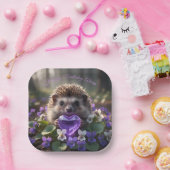 Niedlicher Februar-Igel mit Amethyst-Herz Pappteller (Party)