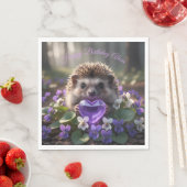 Niedlicher Februar-Igel mit Amethyst-Herz Serviette (Beispiel)