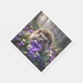 Niedlicher Februar-Igel mit Amethyst-Herz Serviette (Ecke)