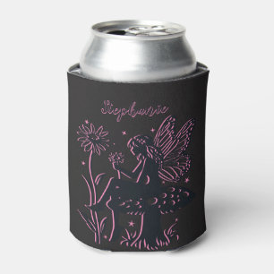 Niedlicher Feenpilz und schwarze und rosa Blume Dosenkühler