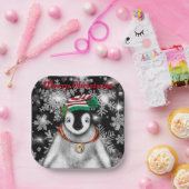 Niedlicher Feiertag Pinguin Glitzer Schneeflocken Pappteller (Party)