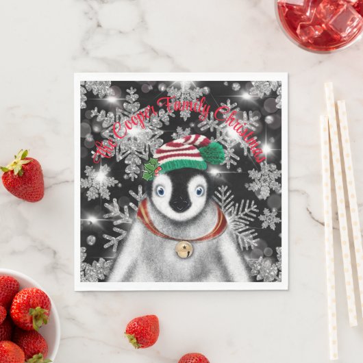 Niedlicher Feiertag Pinguin Glitzer Schneeflocken Serviette (Beispiel)