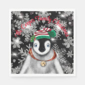 Niedlicher Feiertag Pinguin Glitzer Schneeflocken Serviette (Vorderseite)