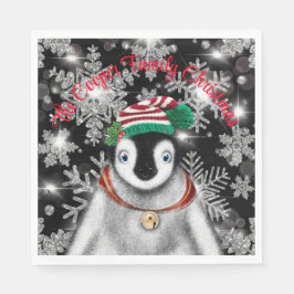 Niedlicher Feiertag Pinguin Glitzer Schneeflocken Serviette