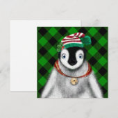 Niedlicher Feiertag Pinguin grün kariert Einladung (Vorne/Hinten)