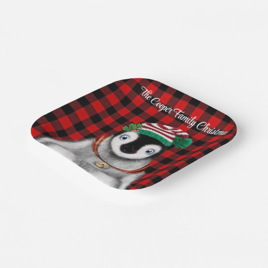 Niedlicher Feiertag Pinguin Rot kariert Pappteller (Gewinkelt)