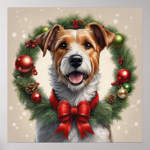 Niedlicher Feiertag Weihnachten Terrier Dog Wreath Poster