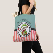 Niedlicher Festelf mit Candy Cane Frohe Weihnachte Tasche (Von Nahem)