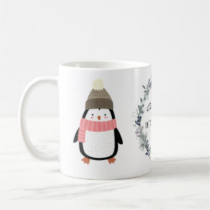 Niedlicher Festkranz und Pinguin personalisiert Kaffeetasse