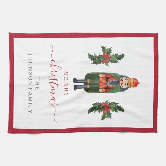 Niedlicher festlicher Nutcracker Frohe Weihnachten Geschirrtuch (Horizontal)