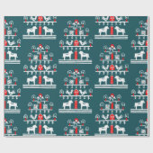 Niedlicher festlicher Skandi Blauer Weihnachtsbaum Geschenkpapier (Flach)