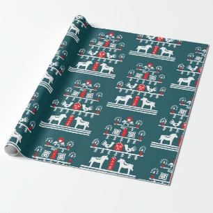Niedlicher festlicher Skandi Blauer Weihnachtsbaum Geschenkpapier