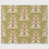 Niedlicher festlicher Skandi Gold Roter Weihnachts Geschenkpapier (Flach)