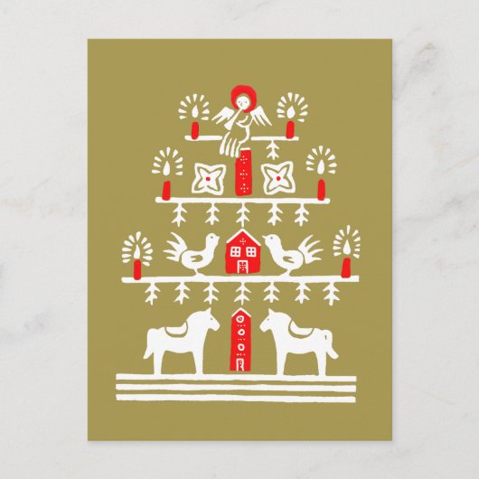 Niedlicher festlicher Skandi Red Gold Weihnachtsba Postkarte (Vorderseite)