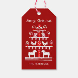 Niedlicher festlicher Skandi Roter Weihnachtsbaum Geschenkanhänger