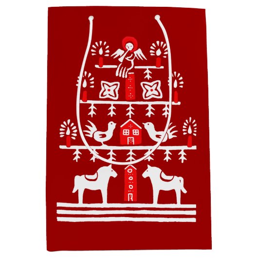 Niedlicher festlicher Skandi Roter Weihnachtsbaum Mittlere Geschenktüte (Vorderseite)