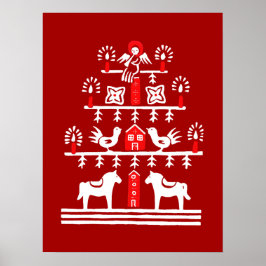 Niedlicher festlicher Skandi Roter Weihnachtsbaum Poster