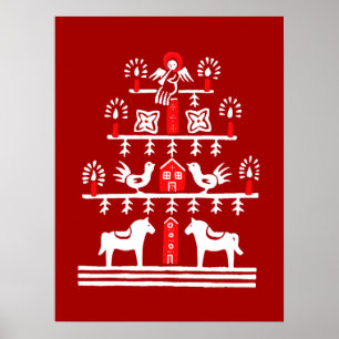 Niedlicher festlicher Skandi Roter Weihnachtsbaum Poster