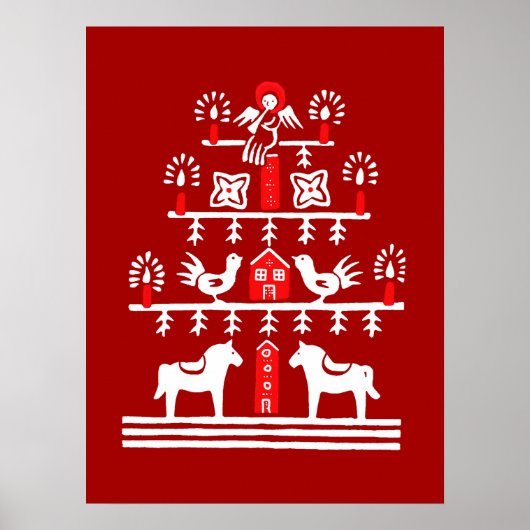 Niedlicher festlicher Skandi Roter Weihnachtsbaum Poster (Vorne)