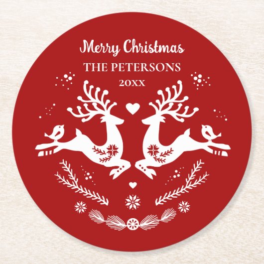 Niedlicher festlicher Skandi Runder Pappuntersetzer (Vorderseite)