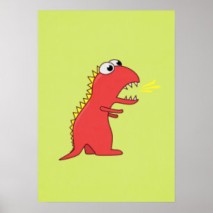Niedlicher Feueratmer Cartoon T-Rex Dinosaurier Poster
