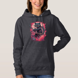 Niedlicher Feuerschlag Schwarzer Ninja Katzenkämpf Hoodie