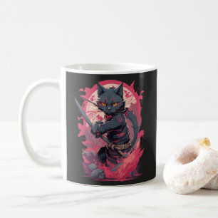 Niedlicher Feuerschlag Schwarzer Ninja Katzenkämpf Kaffeetasse