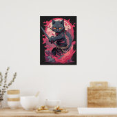 Niedlicher Feuerschlag Schwarzer Ninja Katzenkämpf Poster (Küche)