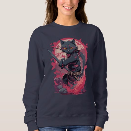 Niedlicher Feuerschlag Schwarzer Ninja Katzenkämpf Sweatshirt (Vorderseite)