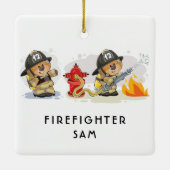 Niedlicher Feuerwehrbären Personalisierter Text Keramikornament (Rückseite)
