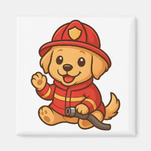 Niedlicher Feuerwehrmann Golden Retriever Magnet K