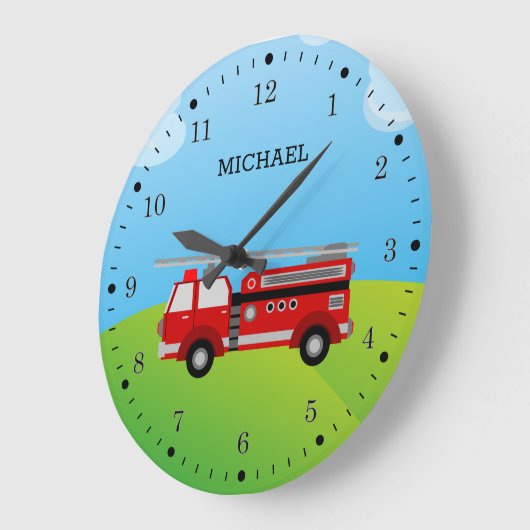 Niedlicher Feuerwehrraum Kids Room Große Wanduhr (Winkel)
