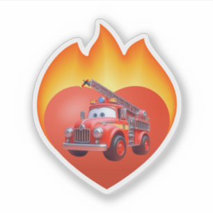 Niedlicher Feuerwehrwagen Valentinstag Aufkleber