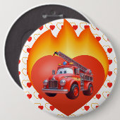 Niedlicher Feuerwehrwagen Valentinstag Button (Vorne & Hinten)