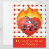 Niedlicher Feuerwehrwagen Valentinstag Feiertagskarte (Vorne/Hinten)