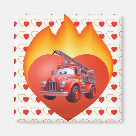 Niedlicher Feuerwehrwagen Valentinstag Magnet (Vorne)