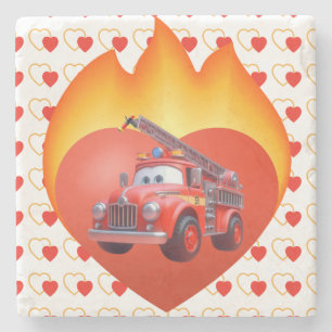 Niedlicher Feuerwehrwagen Valentinstag Steinuntersetzer