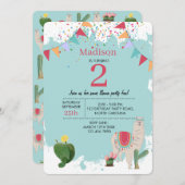 Niedlicher Fiesta Llama & Cactus Children's Birthd Einladung (Vorne/Hinten)