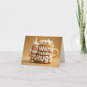 Niedlicher Filz-Gnom mit Marshmallow-Tasse Feiertagskarte
