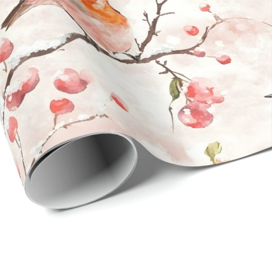 Niedlicher Finkenvogel auf schneebedecktem Winterb Geschenkpapier (Rolleneckpunkt)