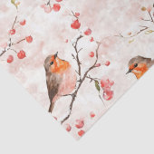 Niedlicher Finkenvogel auf schneebedecktem Winterb Seidenpapier (Detail)