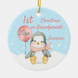 Niedlicher First Christmas Pinguin Großeltern Pink Keramik Ornament