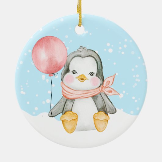 Niedlicher First Christmas Pinguin Großeltern Pink Keramik Ornament (Hinten)