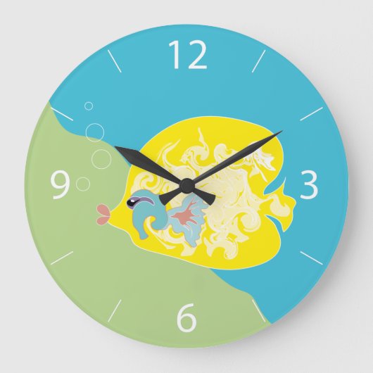 Niedlicher Fisch Große Wanduhr (Vorderseite)