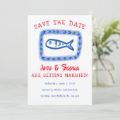 Niedlicher Fisch Hand gezeichnet Süß Red Blue Cust Save The Date (Stehend Vorderseite)