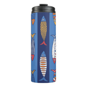 Niedlicher Fisch. Hintergrund für Kinder. Nahtlos Thermosbecher
