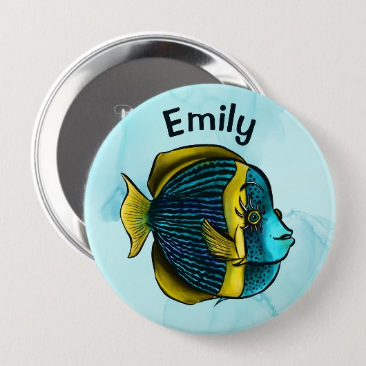 Niedlicher Fisch unter der Meeresschule Kinder Nam Button (Vorne & Hinten)