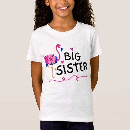 Niedlicher Flamingo Big Sister T - Shirt für Mädch (Vorderseite)