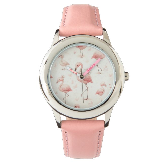 Niedlicher Flamingo Flock Armbanduhr (Vorderseite)