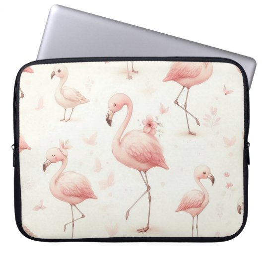 Niedlicher Flamingo Flock Laptopschutzhülle (Vorderseite)